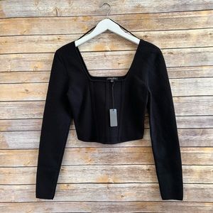 Hunter & Brown Black Long Sleeve Cropped Sweater Size Large NWT